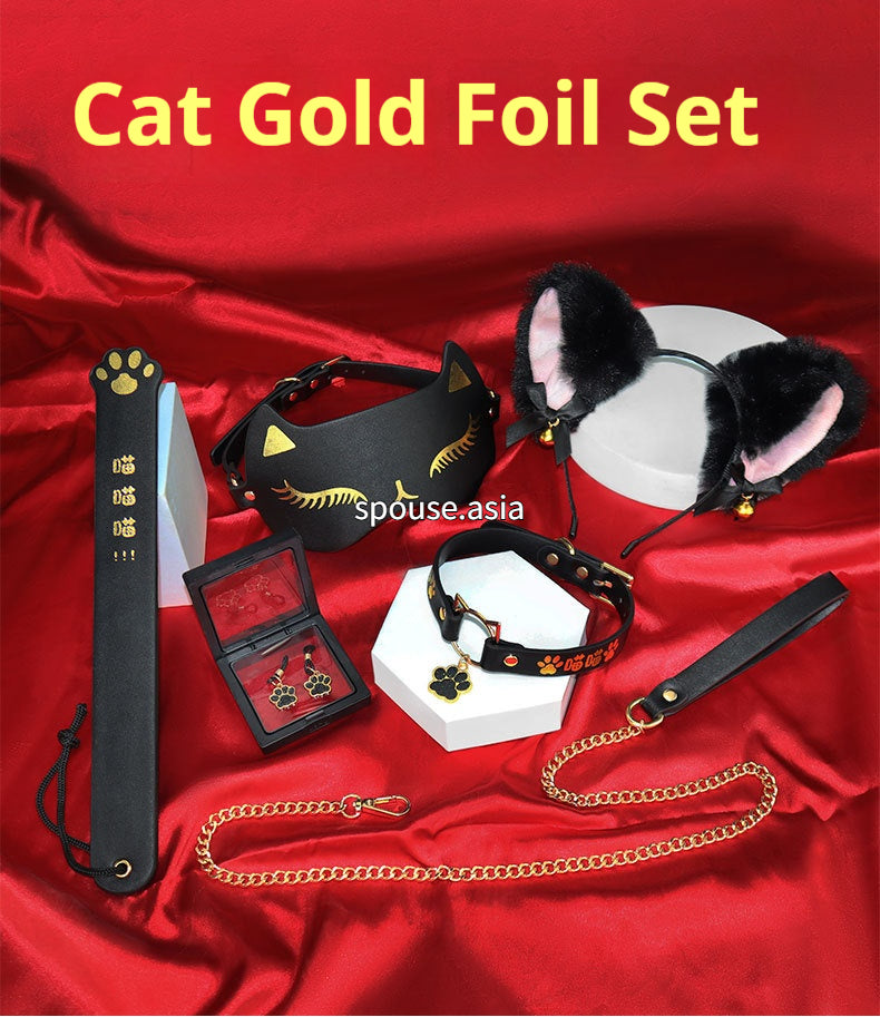 BDSM Kitten Set |   Gilded 5-Piece Bondage Kit with Collar, Ears & Blindfold