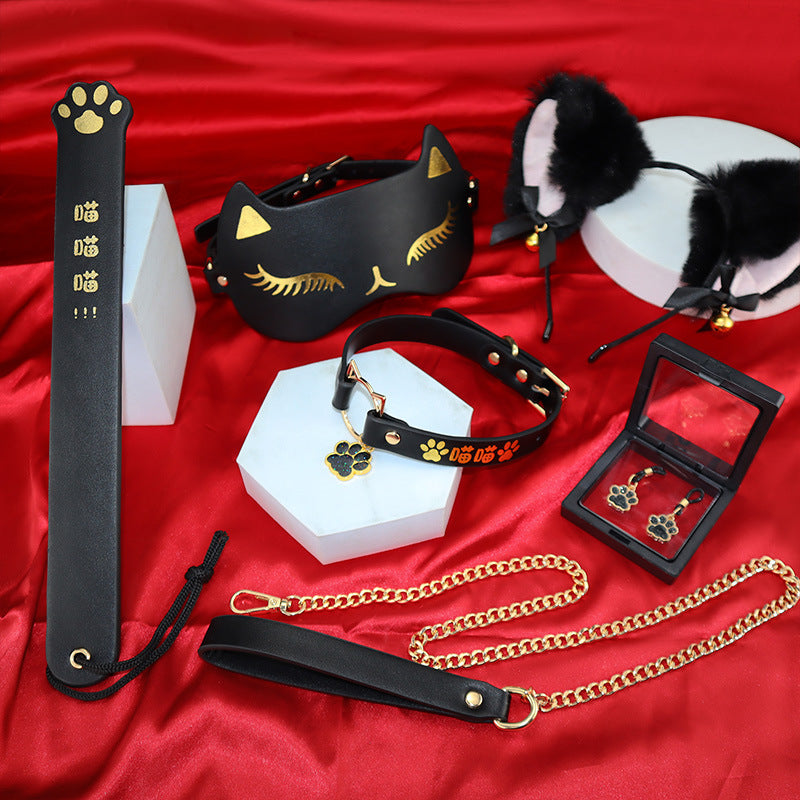 BDSM Kitten Set |   Gilded 5-Piece Bondage Kit with Collar, Ears & Blindfold