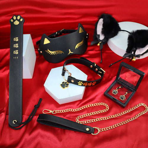 BDSM Kitten Set |   Gilded 5-Piece Bondage Kit with Collar, Ears & Blindfold